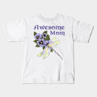 Purple Pansies for Awesome Mom Kids T-Shirt